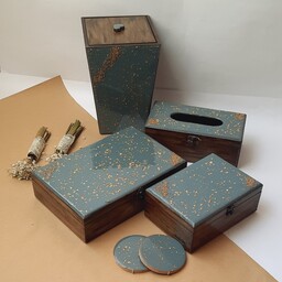 ست چوبی سطل و جادستمال جعبه کاردوچنگال و جعبه تیبگ