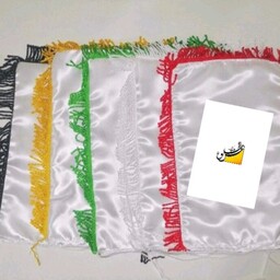  پارچه ساتن پرچم رومیزی با رنگ ریشه متنوع بدون میله و پایه، با قابلیت چاپ سابلیمیشن و مستقیم انواع طرح های دلخواه شما