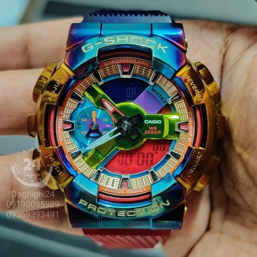 ساعت مچی جی شاک رنگیGA110 (GShock)سوپر کوالیتی کیس فلزی ، ضدآب ،تنظیم  با پایتخت کشورها.اتولایت(GM-110RB-2AJF)