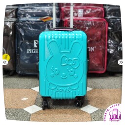 چمدان کودک - بچگانه دخترانه طرح خرگوش  برجسته رنگ فیروزه ای  (چمدان 20 اینچ)