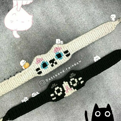 دستبند بافتنی دوستی طرح صورت گربه
