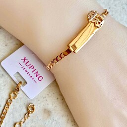 دستبند ژوپینگ زنجیر کارتیر تخت با پلاک طلایی براق ساده