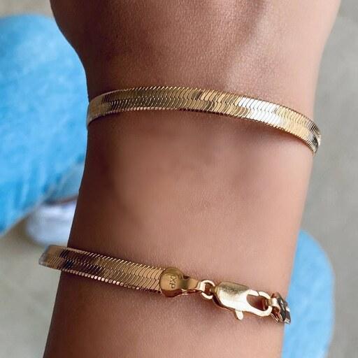 دستبند ژوپینگ زنجیر هرینگبون طلایی