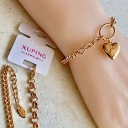 دستبند ژوپینگ زنجیر کارتیر-کابلی با آویز قلب طلایی