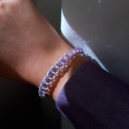 دستبند دخترونه بافته شده کریستالی بنفش ،اتصالات رنگ ثابت استیل