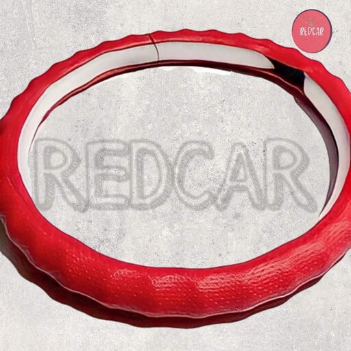 پک روکش فرمان مدل انگشتی چرم رنگ قرمز به همراه برچسب  طرح باک خالی سایز 6 در 6 سانتی متر