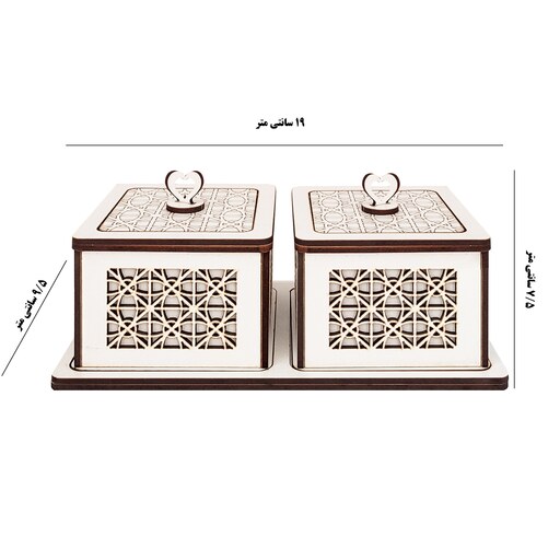 قندان چوبی دو عددی همراه با سینی رنگ سفید فروردین به قیمت تولیدی