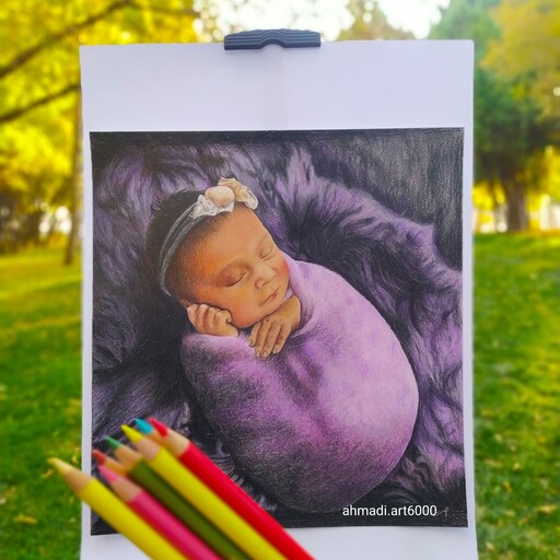 نقاشی مدادرنگی طرح نوزاد 