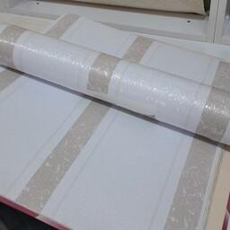 کاغذدیواری سفید راه راه، زمینه سفید گچی، قابل دستمال کشیدن، در ابعاد 10 متر در نیم متر قیمت اقتصادی