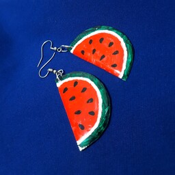 گوشواره آویز دخترانه رزینی دست ساز طرح برش هندوانه مناسب برای  تم شب یلدا