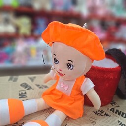 عروسک پولیشی دختر کلاه به سر نارنجی وارداتی 70 سانتی متر