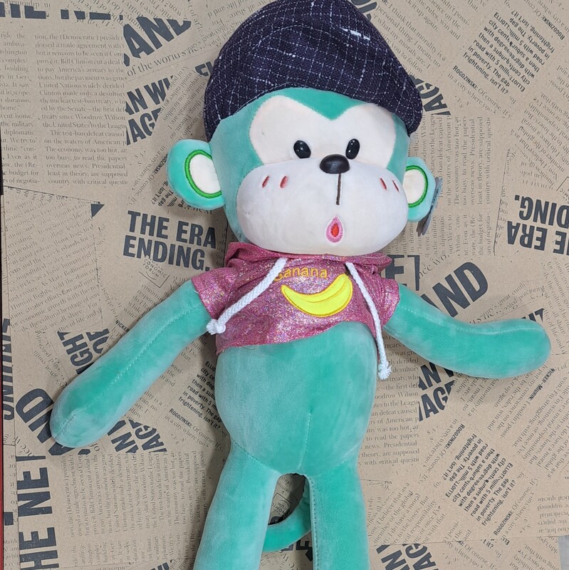 عروسک پولیشی طرح میمون کلاه بر سر صورتی 60 سانتی