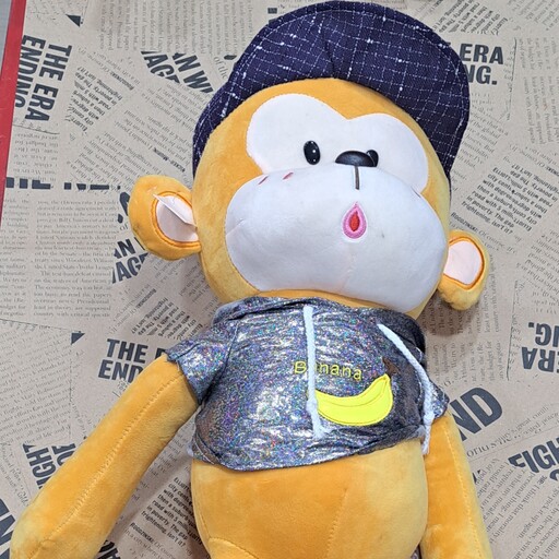 عروسک پولیشی طرح میمون کلاه بر سر صورتی 95 سانتی