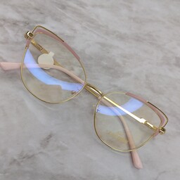 عینک طبی فلزی زنانه  لولا فنردار صورتی طلایی مدل گربه ای