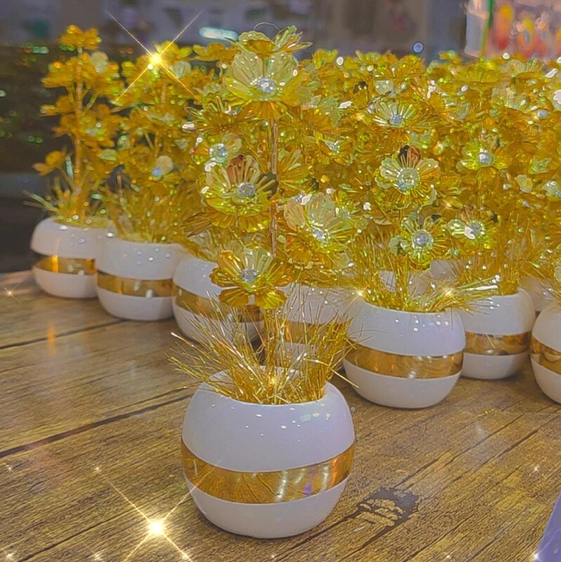 گل گلدان مصنوعی طلایی گلدان سرامیکی درجه یک دکوری تزئینی و اکسسوری 