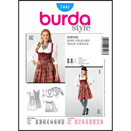 الگو خیاطی لباس محلی زنانه بوردا استایل کد 7443 سایز 36 تا 50 متد مولر