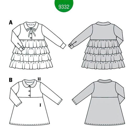 الگو خیاطی مانتو و پیراهن دخترانه مجله بوردا استایل کد 9332 متدمولر سایز 2 تا 7 سال
