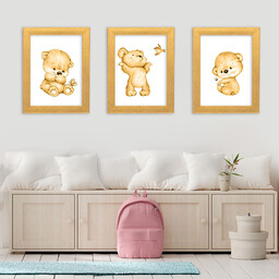 تابلو کودک و نوزاد مدل خرس طلایی کد FG006 مجموعه 3 عددی... سایز 20.30