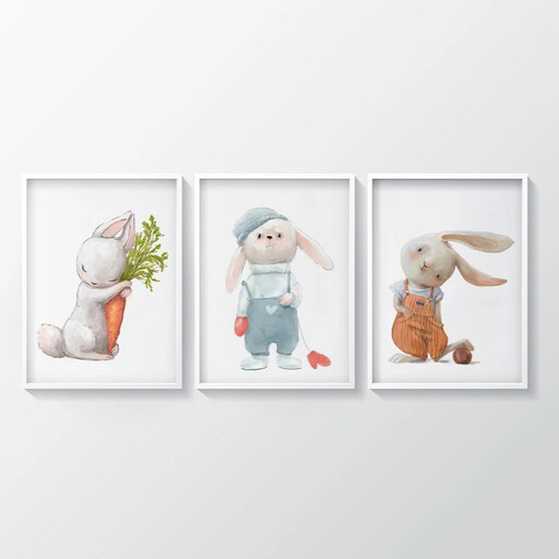 تابلو کودک طرح خانواده خرگوش ها کد TA112209 مجموعه 3 عددی... سایز 30.40