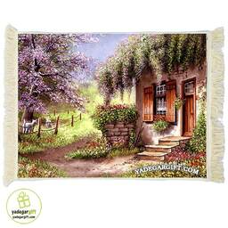 تابلو فرش ماشینی طرح منظره خانه در باغ کد m15 - 100*50