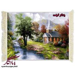 تابلوفرش ماشینی طرح منظره خانه و رود کد m23 - 100*50