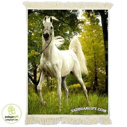 تابلو فرش ماشینی طرح حیوانات اسب سفید درمزرعه کد h11 - 70*100