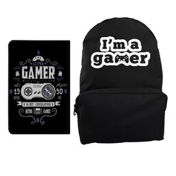 کوله پشتی مدل I AM A GAMER کد KP-1002 به همراه کلاسور