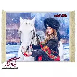 تابلو فرش دختر ترکمن و اسب سفید کدd2 - 150*220