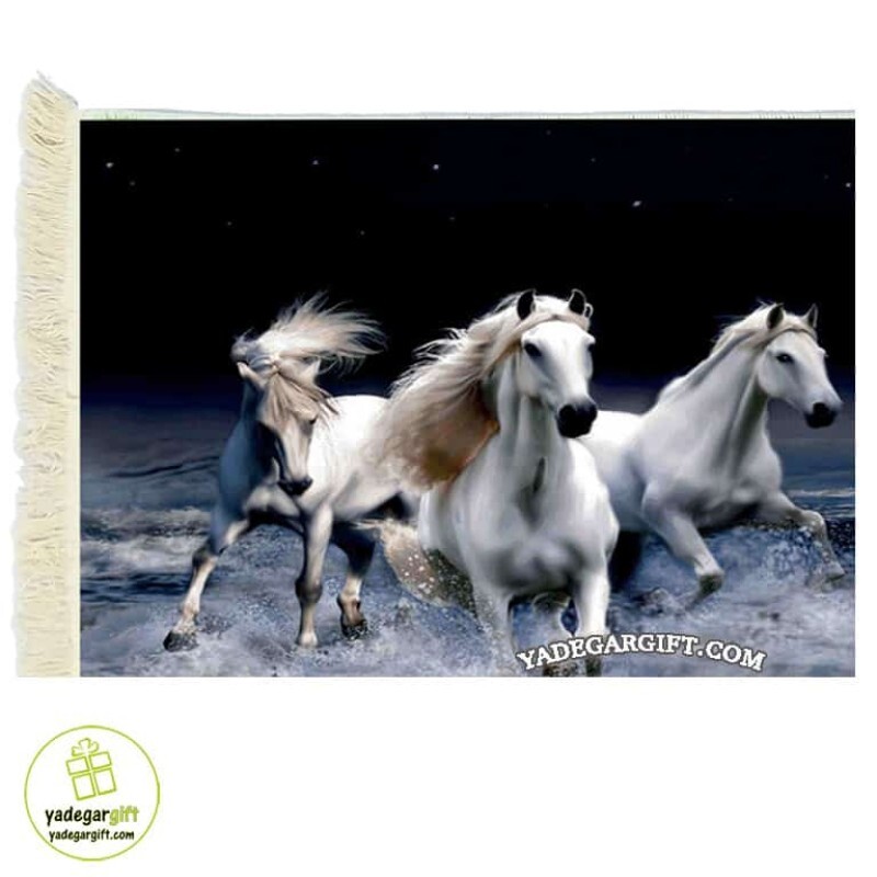 تابلو فرش ماشینی طرح حیوانات مسابقه ی اسب ها کد h3 - 120*80