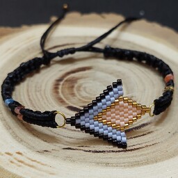 دستبند منجوق بافی مثلث رنگ مشکی صورتی آبی منجوق میوکی اصل ژاپن