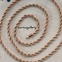 زنجیر طنابی ژوپینگ با طول 61 سانت و قطر 3 میل. رنگ ثابت با آبکاری روکش طلای18 عیار در زیور آلات زرسان گالری 