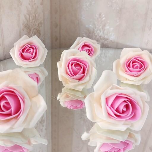 گل فوم رز  سفید صورتی برای تزیینات مختلف بسته 3 عددی