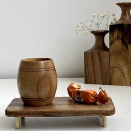 فنجان فنجون چوبی یا کاپ قهوه وسینی کار دست جنس چوب گردو با پوشش روغن گیاهی همل