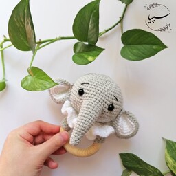 جغجغه دندونی دستبافت نوزاد فیل مناسب سیسمونی کودک