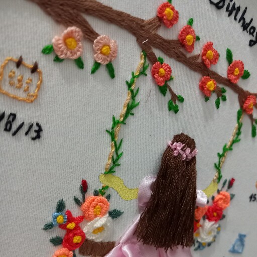 دیوار کوب گلدوزی تولد دخترونه
