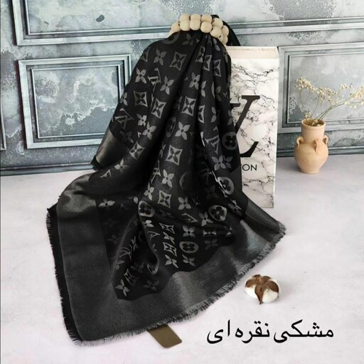 روسری کشمیر الوی لمه دار وارداتی مشکی نقره ای مشکی طلایی کیفیت اصلی