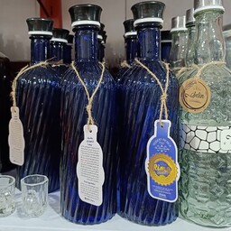 بطری آب شیشه ای خورشیدی آبی لاجوردی رنگی مخصوص آب 1 لیتری