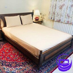 روتختی کشدار دونفره ساده (کرم نخودی) جنس میکرو عرض 180