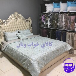 سرویس (ست)ملحفه ولحاف10  تکه2 نفره مخمل ابریشم رنگ فیروزه ای(متکا وروبالش هدیه )