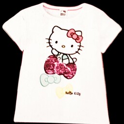 تیشرت نخی پولک دوزی Hello Kitty سایز 12 تا 24 ماه