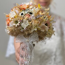 دسته گل مصنوعی عروس تم پاییزی ، گل نارنجی