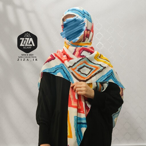 روسری نخ اسپان منگوله دار قواره بزرگ 140 طرح هندسی طرح لوزی آبرنگی چند رنگ