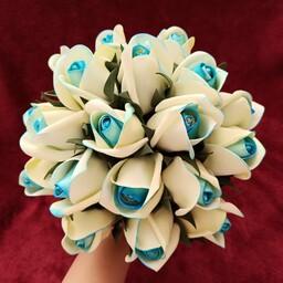 دسته گل عروس مصنوعی  فومی رز غنچه آبی مناسب عروسی و عقد 