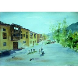 تابلو نقاشی اورجینال  آبرنگ  روستای ماسوله سایز با قاب و پاسپارتو 50 در60 