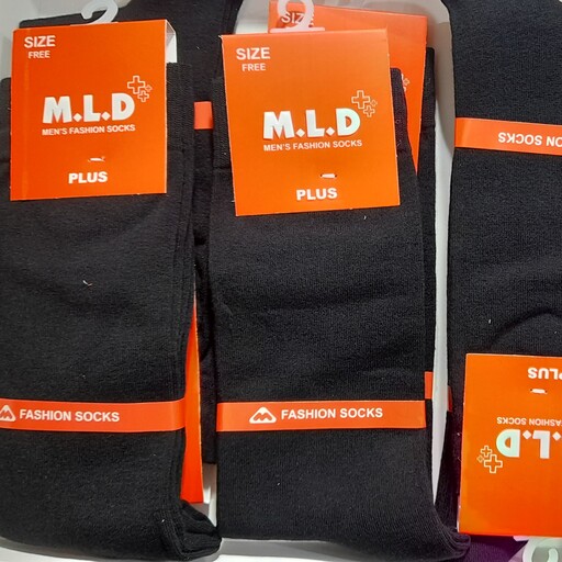 جوراب مردانه ساق بلند پنبه ریز بافت MLDمشکی بسته 12تایی