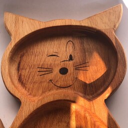 ظرف غذای چوبی کودک طرح گربه ، ساخته شده از  ورقهای فینگر جوینت چوب راش گرجستانی    ،آبگریز  با پوشش روغن گیاهی چوب