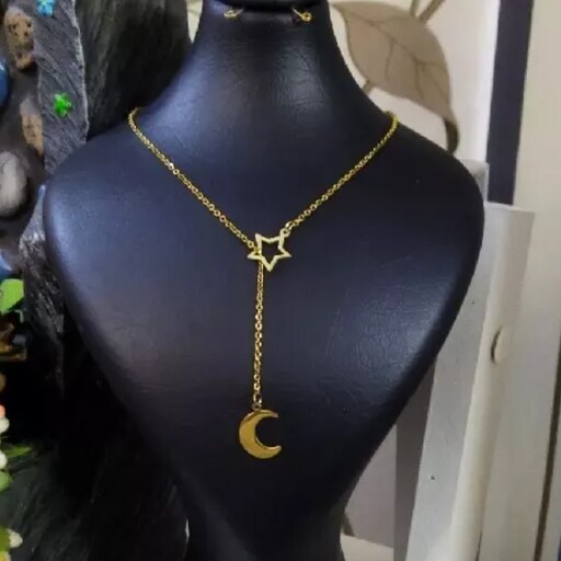 گردنبند زنانه استیل کراواتی ماه و ستاره 