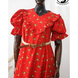 پیراهن  زنانه گلدار پارچه کریشه هندی بسیار زیبا و سبک و راحت با دوخت تمیز و طراحی جذاب ،فری سایز مناسب 38تا42