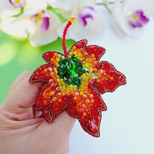 گلسینه برگ پاییزی رنگی جواهردوزی گل مریم مدلA03