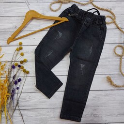 شلوار بچگانه کمرکش پارچه جین مناسب 5 تا 16 سال در سایزبندی 65 تا 105 در دورنگ دودی و سرمه ای